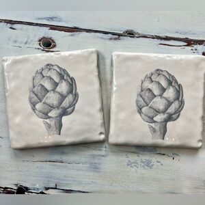HRLM Greg F Moore Pottery Artichoke Trivet Pair